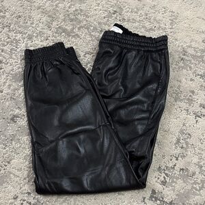 Aritzia Babaton Black Faux Leather Joggers